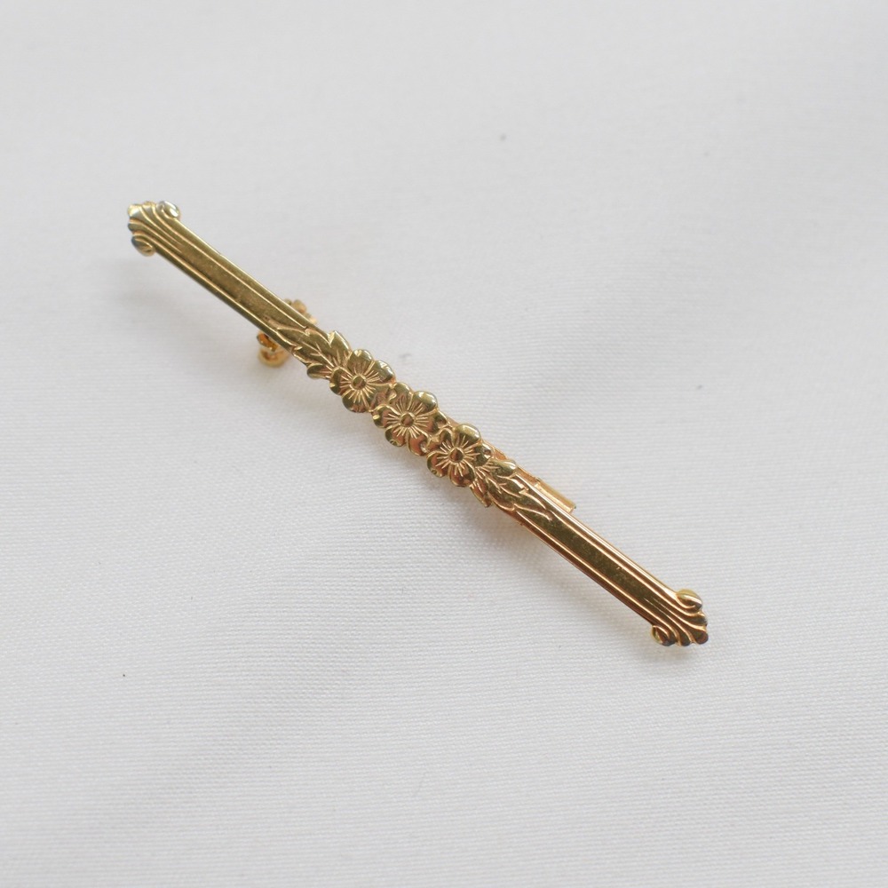 Vintage Gold Bar Pin Brooch Floral Ornate Victorian Revival Antique Cottagecore